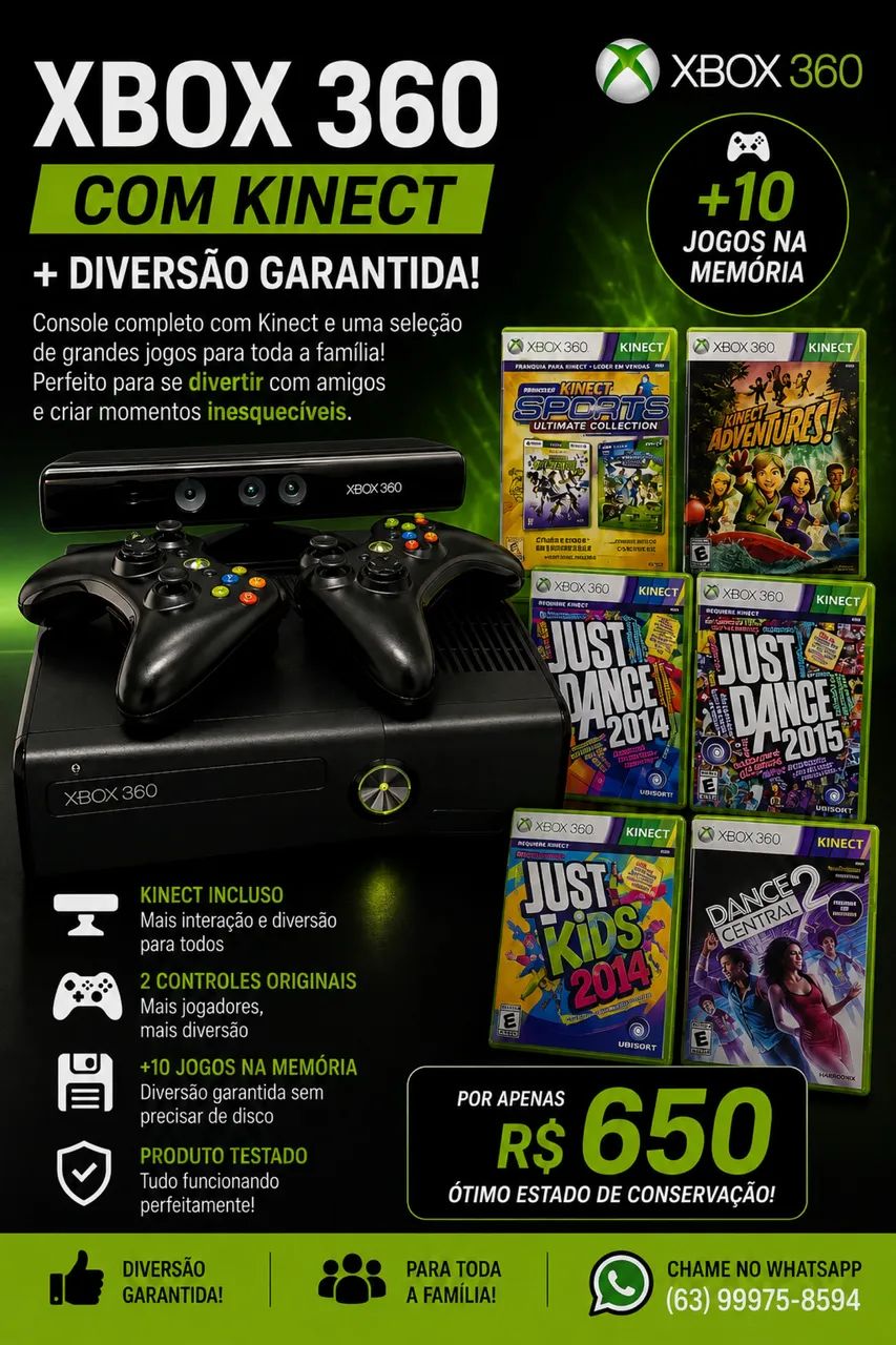 VENDE-SE XBOX 360 COMPLETO COM KINECT 