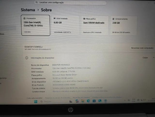 NOTEBOOK HP 256R G9 - INTEL CORE i3 DE 13ª GERAÇÃO - Foto 4
