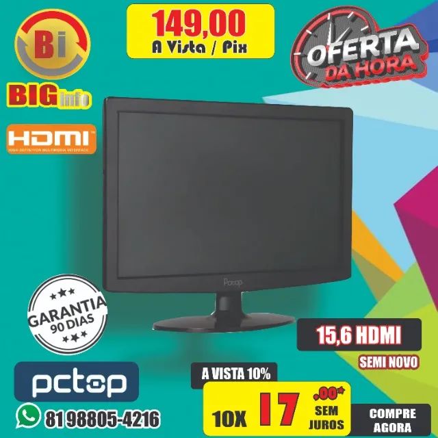 Monitor Led HDMI 15.6 PC-Top Em ate 10x Fixas - Foto 2