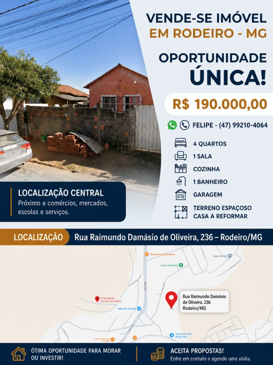 CASA A VENDA EM RODEIRO - MG!