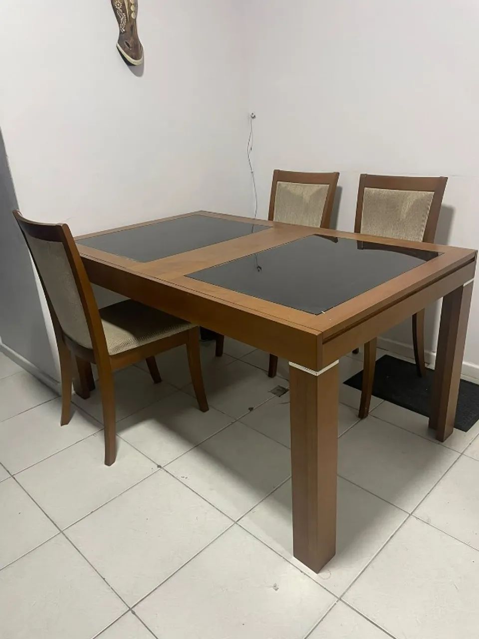 Mesa de Jantar retangular extensível, madeira e vidro - Foto 2