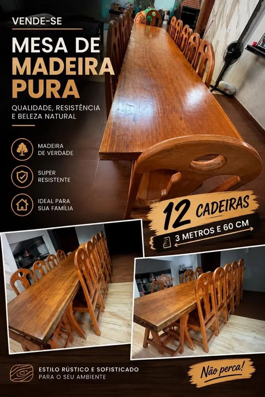 mesa de madeira pura 12 cadeiras 