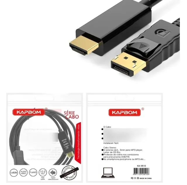 Cabo Displayport Para Hdmi 4k Ultrahd 1,8m Kapbom Ka-v810 - Foto 3