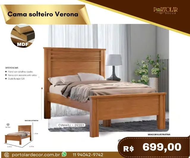 Cama solteiro Verona, a pronta entrega 