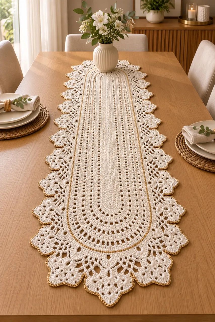 Trilho de mesa em crochê 
