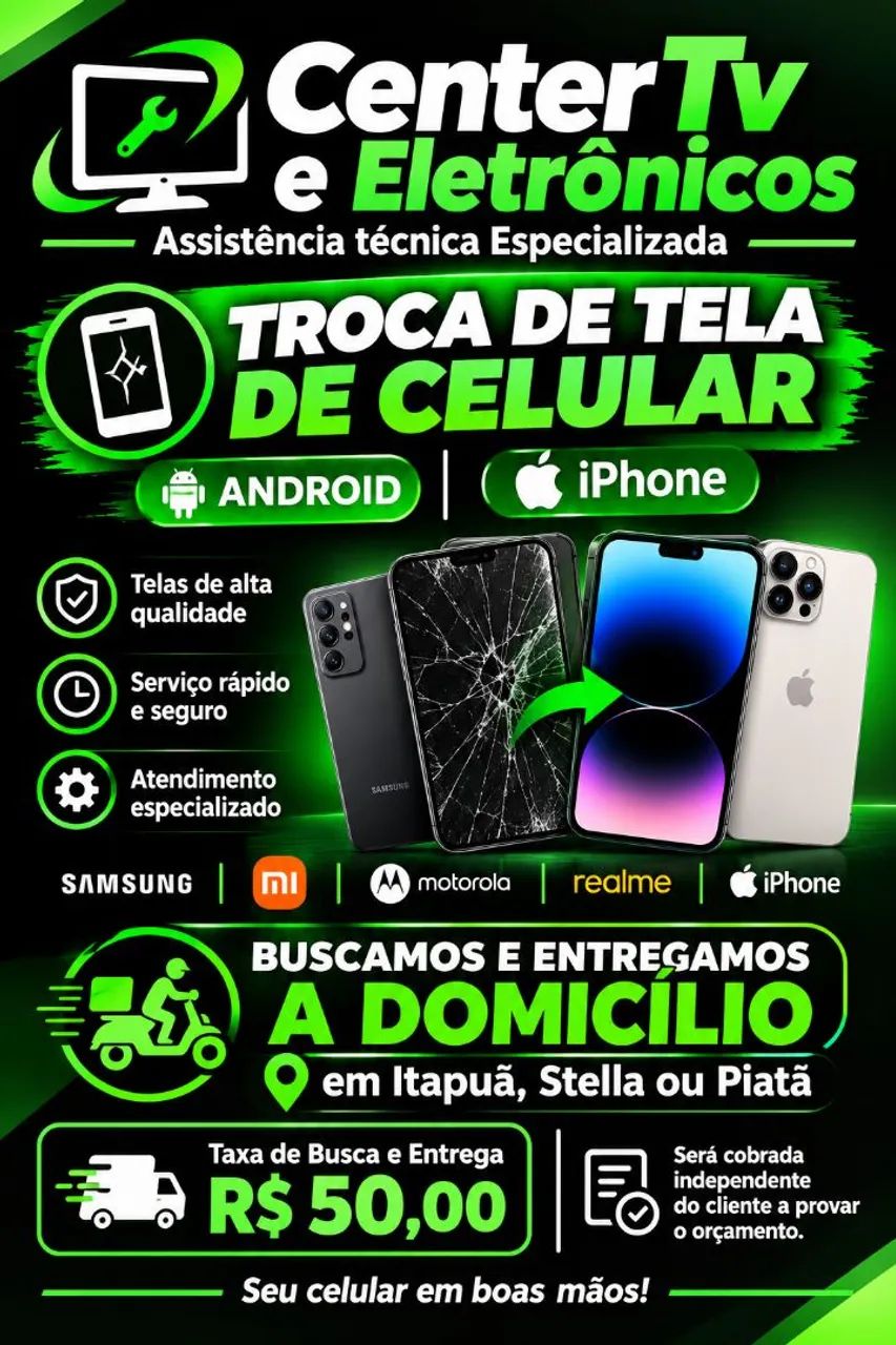Troca de tela de Celular Android e iPhone busca e entrega a domicílio 