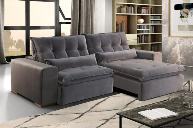 Sofá retratil com pillow top encosto reclinável