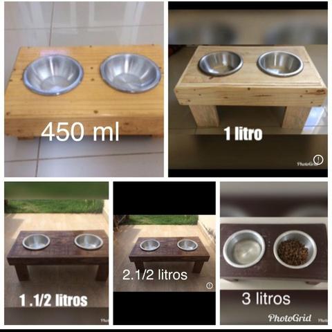 Comedouro para caes e gatos feito de madeira de palet