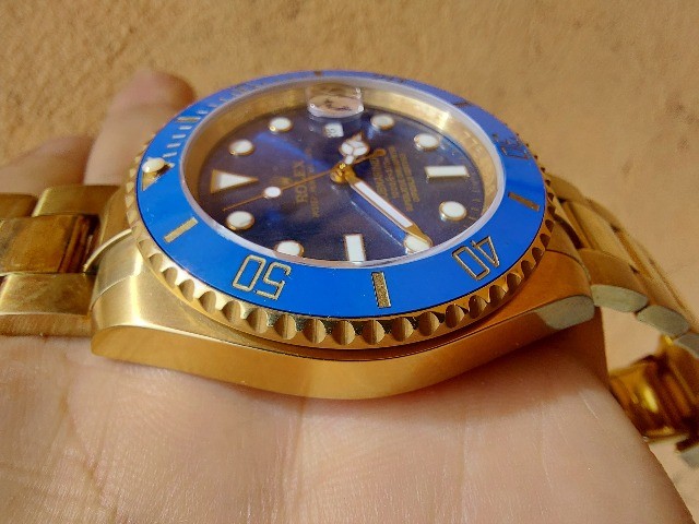 Relogio Submariner Azul Dourado Automatico Vidro Safira - Foto 3