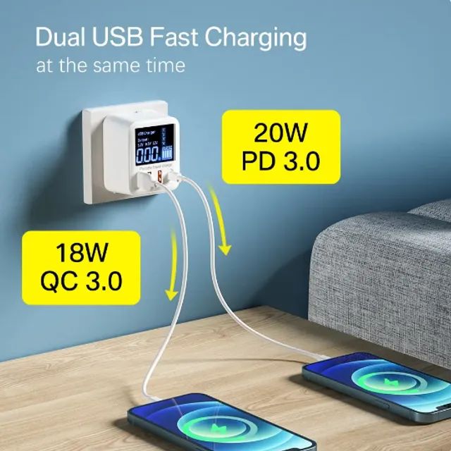 Carregador de parede com display LED, carregador rápido para iPhone 14, Huawei, Xiaomi, Sa - Foto 3