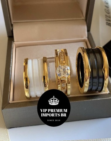 Aneis bvlgari alianças de luxo com caixa original da marca brinde