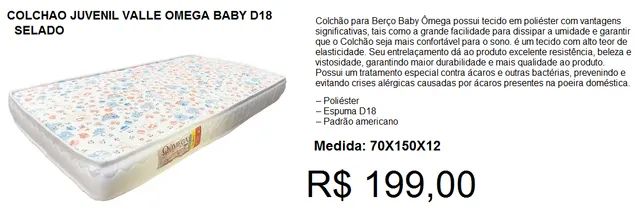Colchão de espuma tamanho juvenil 