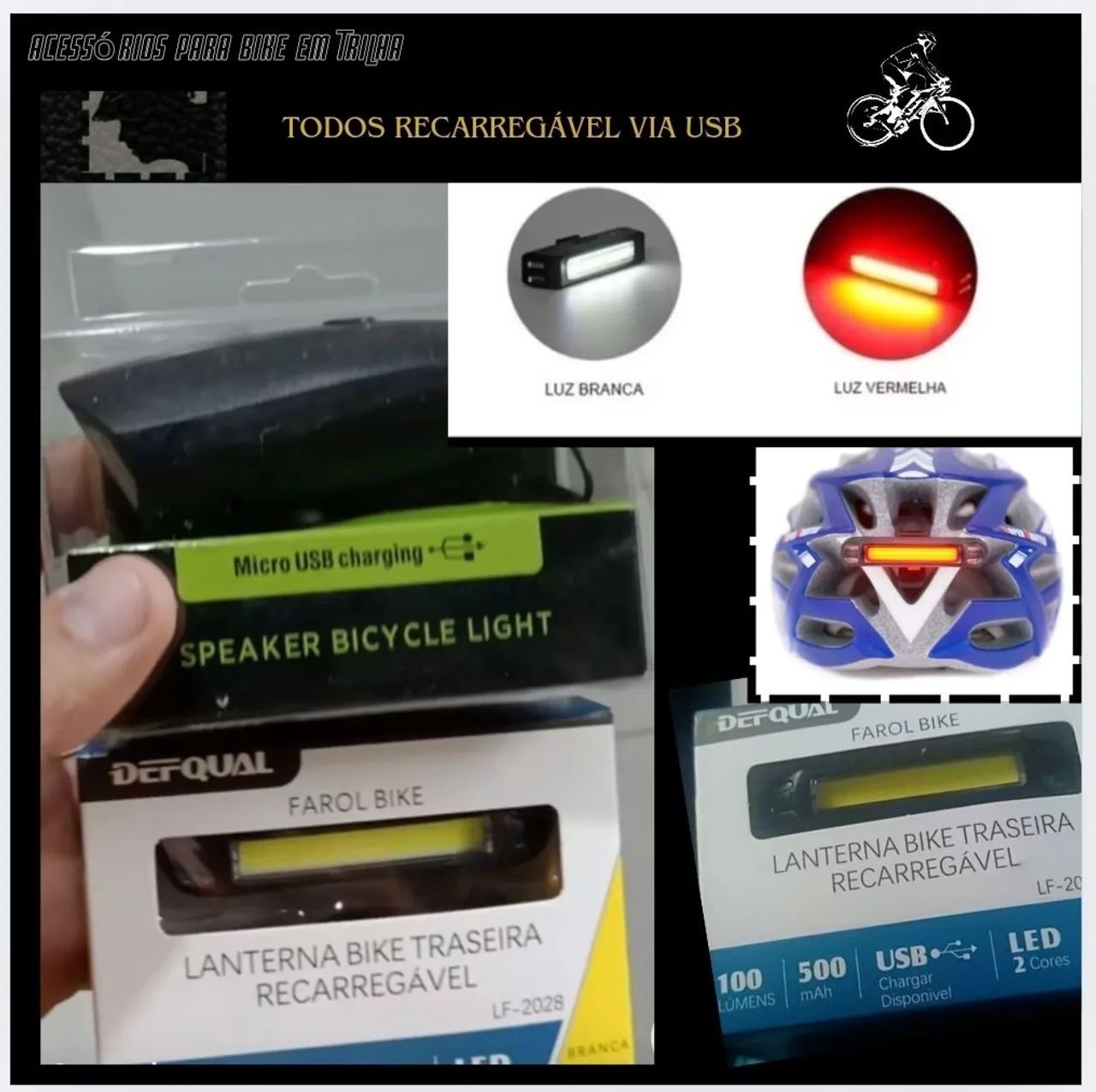 Kit de Segurança para Ciclistas -Farol, Lanterna Traseira e Busina eletrônica  - Foto 4