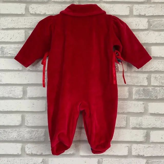 Macacão Vermelho Bebê By Gabriely + Mantinha Inverno Veludo Tamanho 0-3 meses - Foto 3