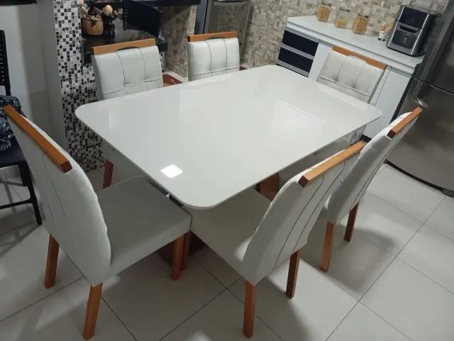 mesa de jantar com 6 cadeira em Veludo Tampo de vidro  - Foto 2