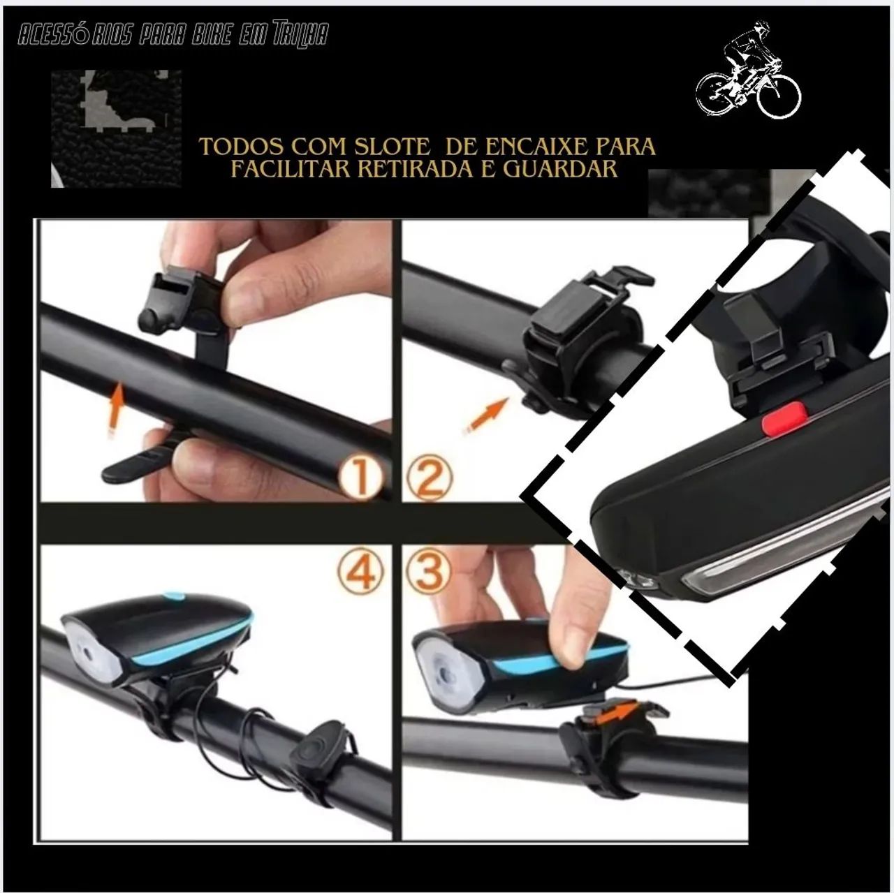 Kit de Segurança para Ciclistas -Farol, Lanterna Traseira e Busina eletrônica  - Foto 2