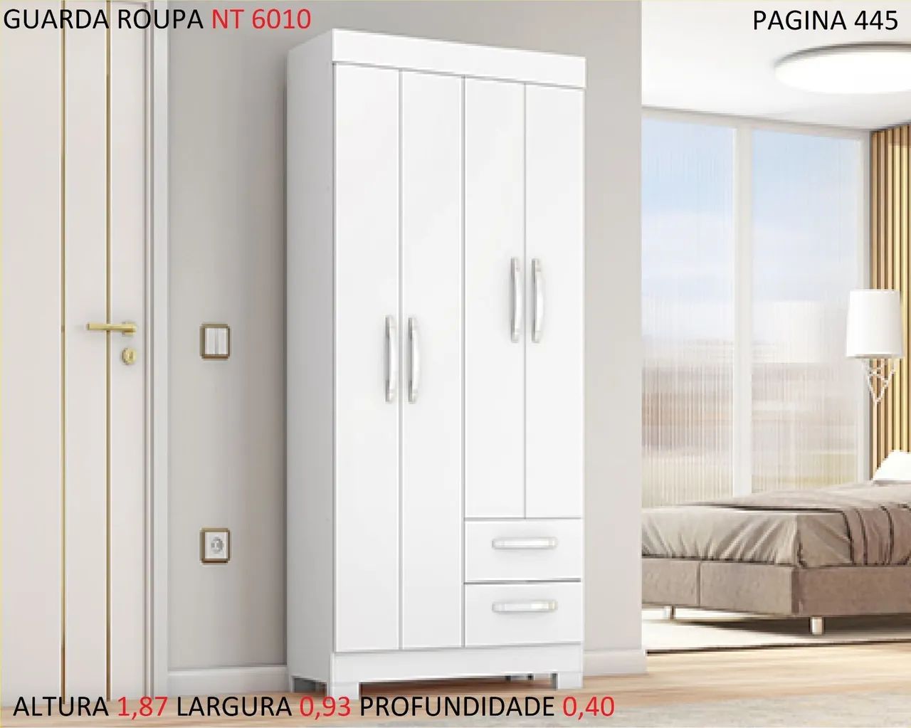 Guarda-Roupa 3 Portas Branco - Novo