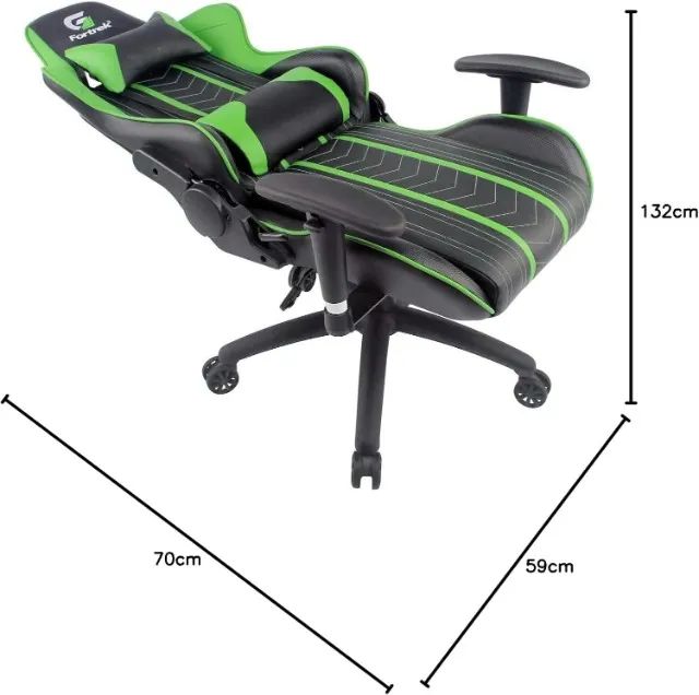 Cadeira Gamer Fortrek Black Hawk Preta/Verde, Reclinável, Ajuste Altura Braço - WZetta - Foto 2