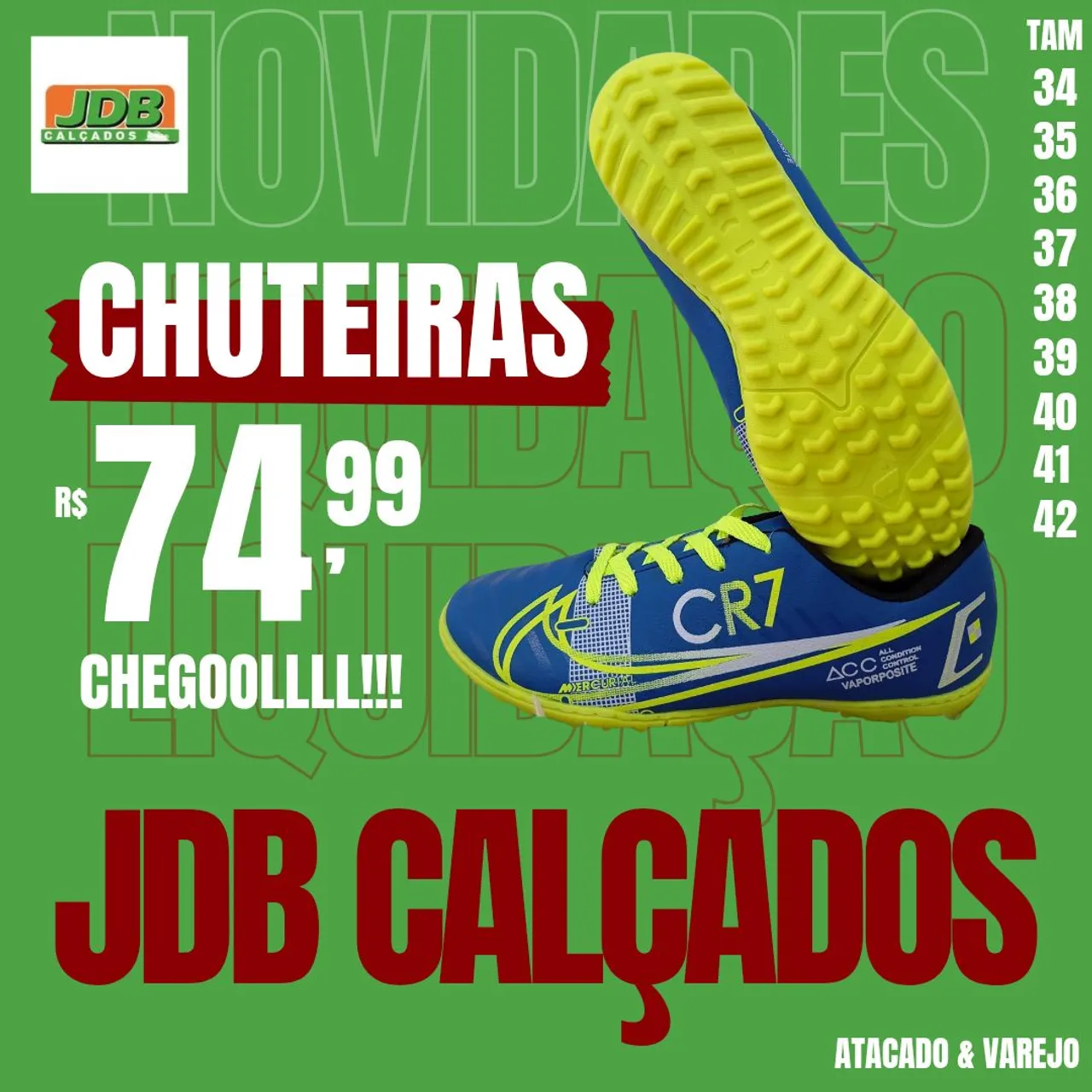 Chuteira CR7 Azul e Amarela - JDB Calçados
