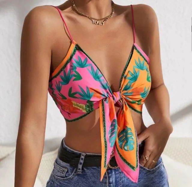 Top estampado amarração