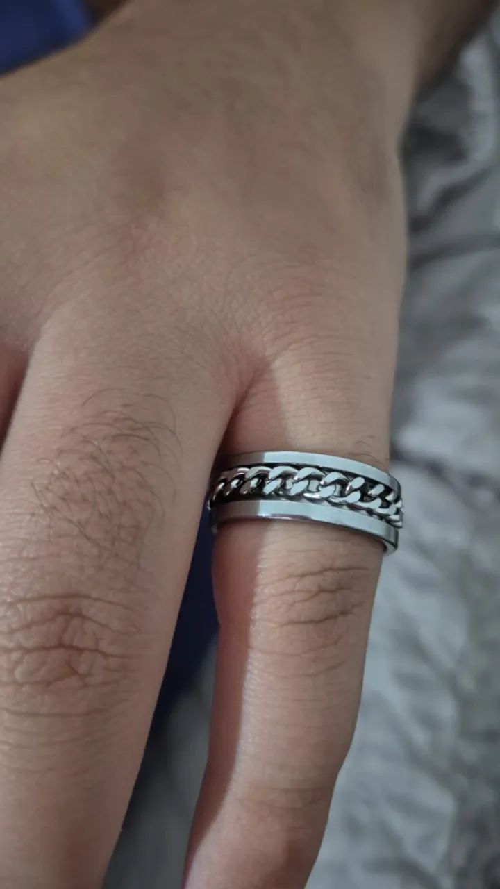 Anel Masculino Detalhe Trançado em Aço Inoxidável Prata