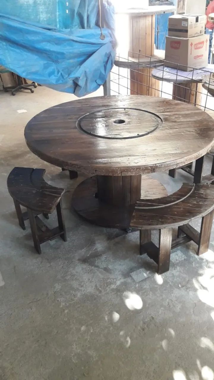 Conjunto de bancos rústicos em madeira - Foto 3