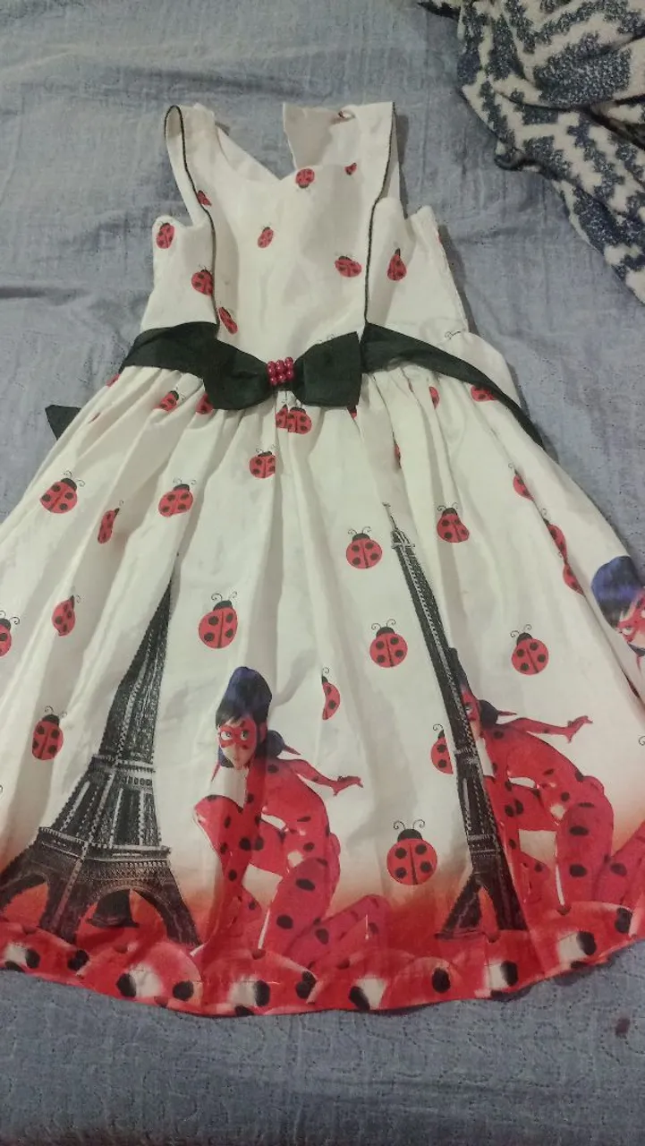 Vestido Infantil Estampado, Ladybug,azul Royal, vermelho