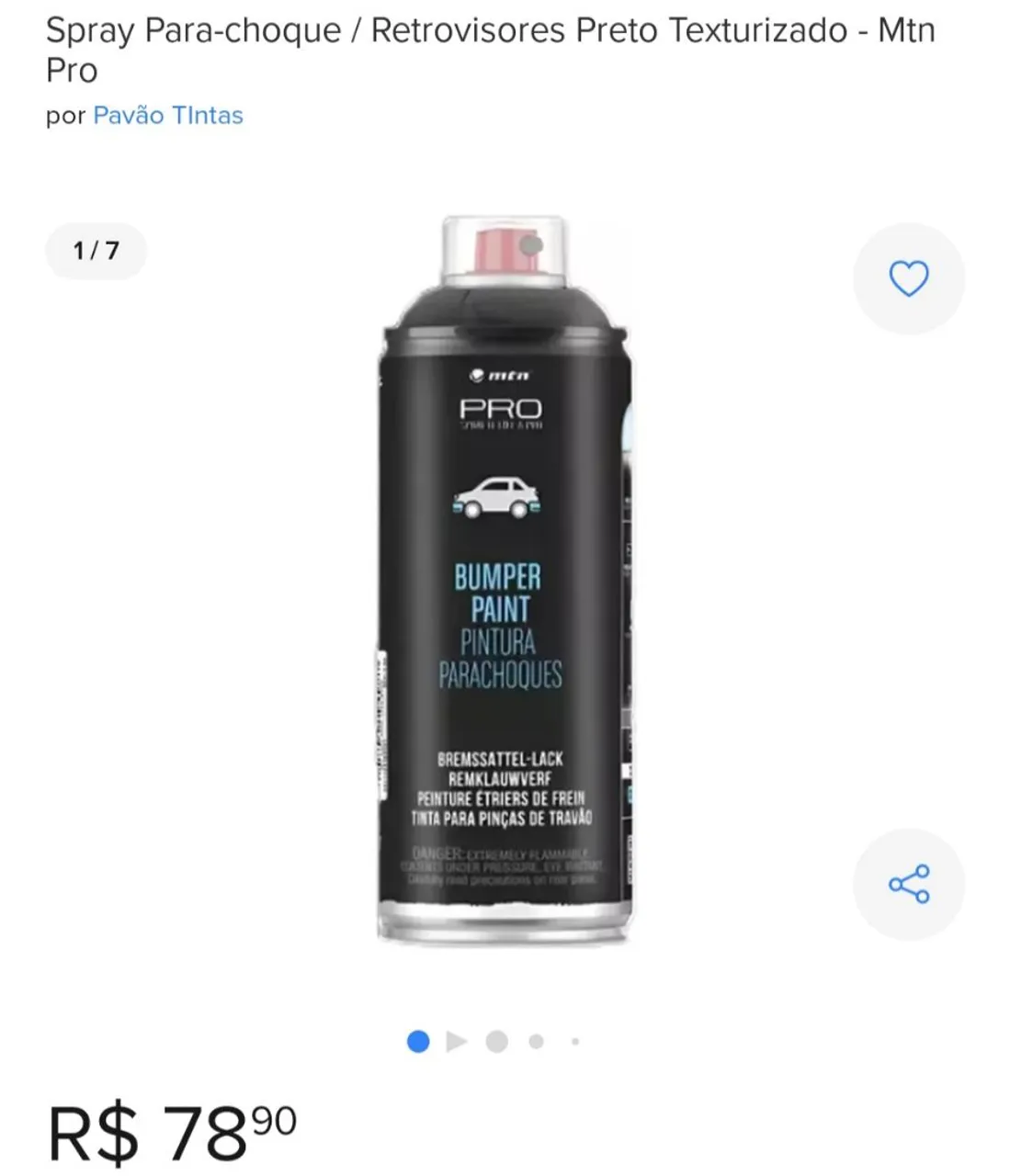 Spray Para-choque / Retrovisores Preto Texturizado MTN Pro