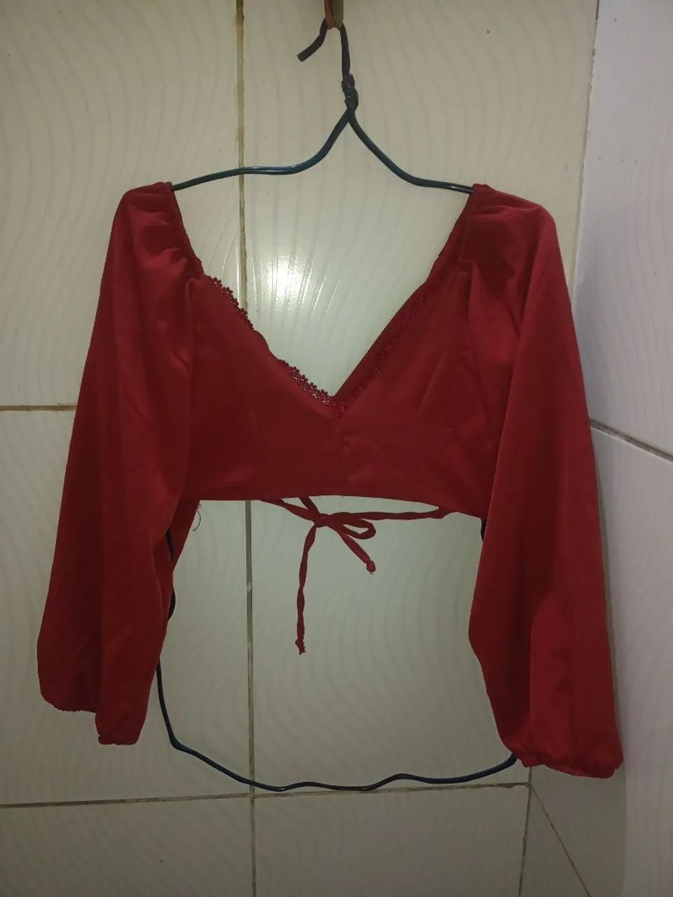 Blusa Cropped  Mangas Bufante Feminino M - Foto 5