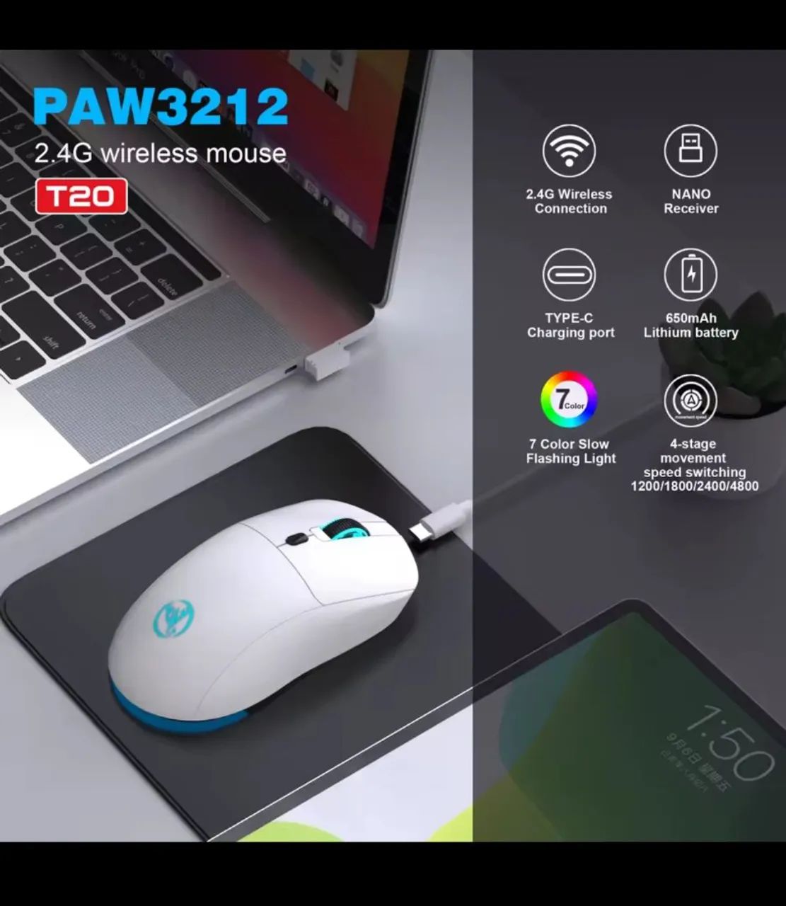 MOUSE GAMER SEM FIO RGB SENSOR 3212 - Foto 3