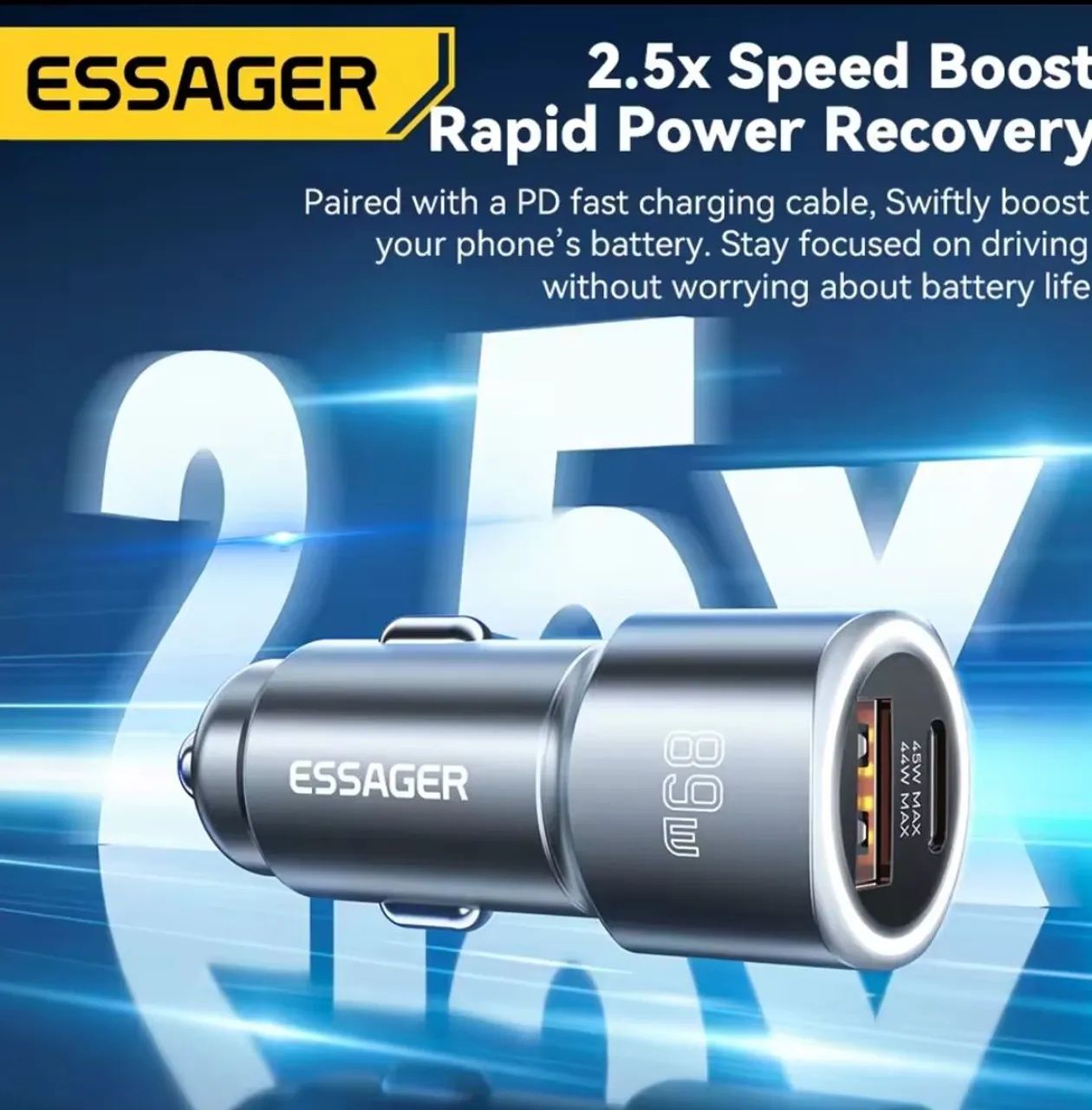 Carregador veicular Essager 89W dual porta - Foto 5