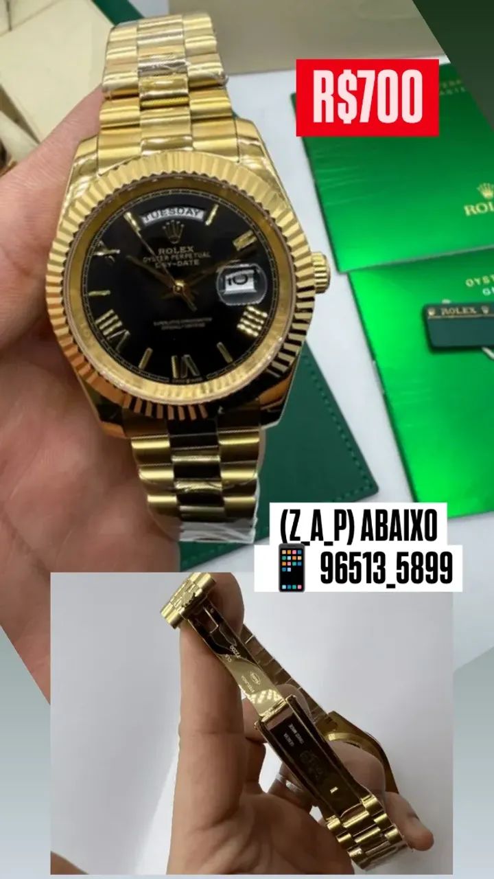 Relógio ROLEX AUTOMÁTICO DAY DATE Presidente Mostrador Preto - Foto 2