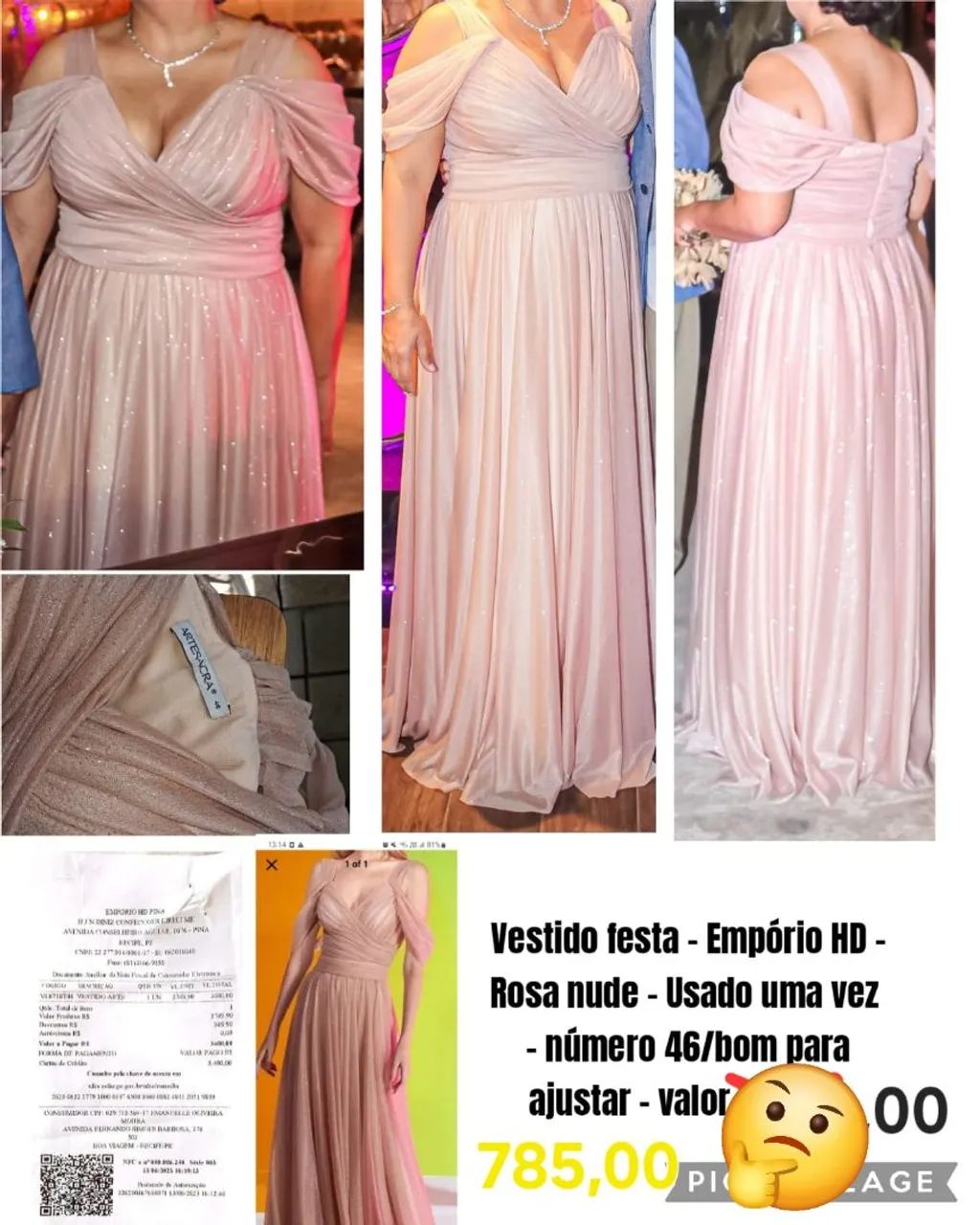 Vestido de Festa Rosa com Paetês