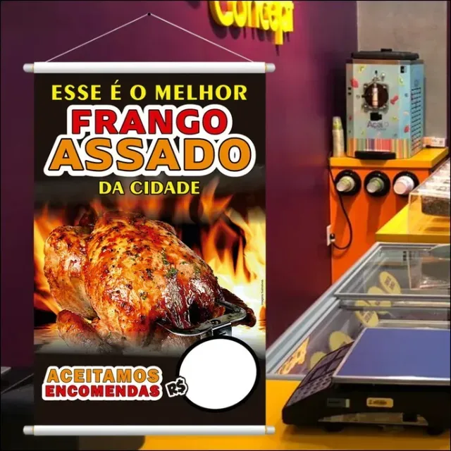 Banner Temos Frango Preço Editável Lona Placa Faixa 60x90