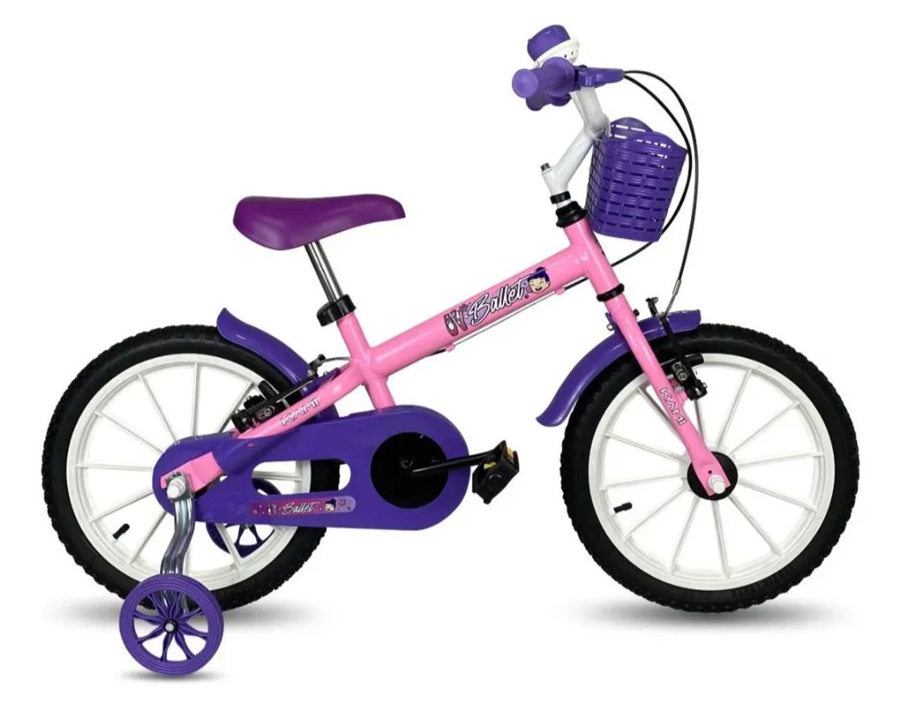Bicicleta infantil kami ballet aro 16 com cesto e rodinhas 