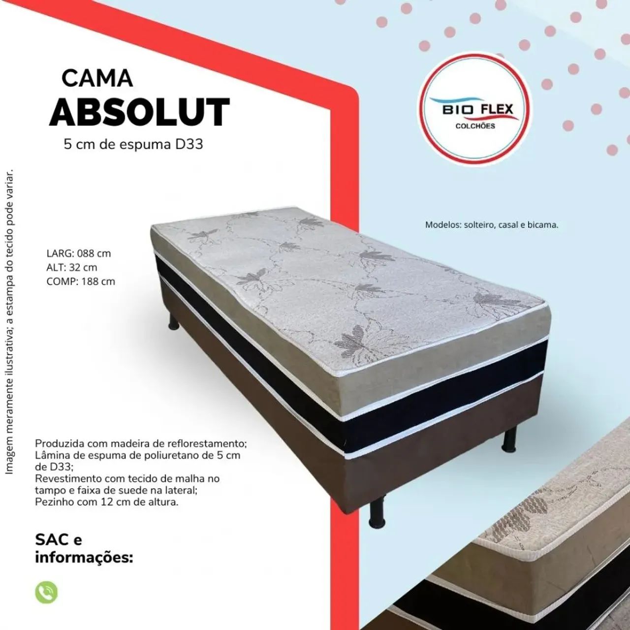 Cama box solteiro  D33 espuma selada acoplada 