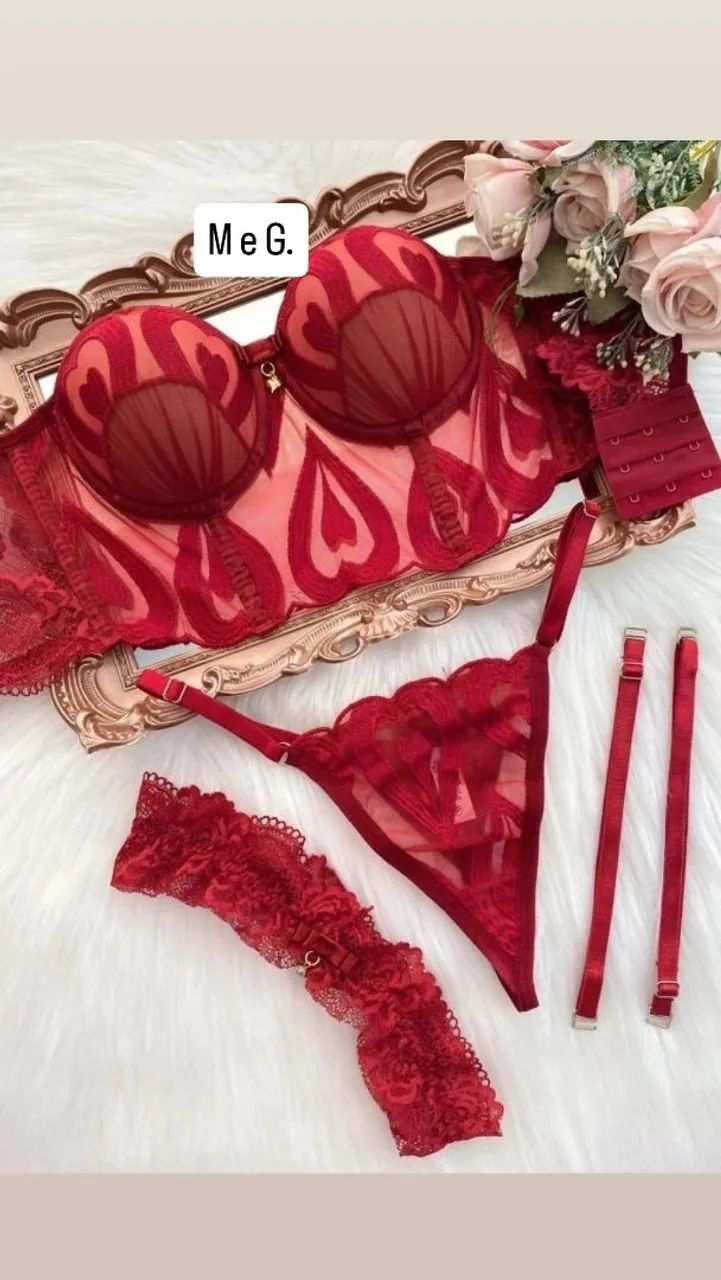 Conjunto de lingerie com detalhes de coração - Foto 5