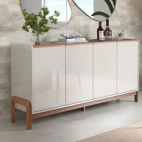 Aparador Buffet Elegance com 4 Portas Off White/Jequitiba - Lukaliam<br>