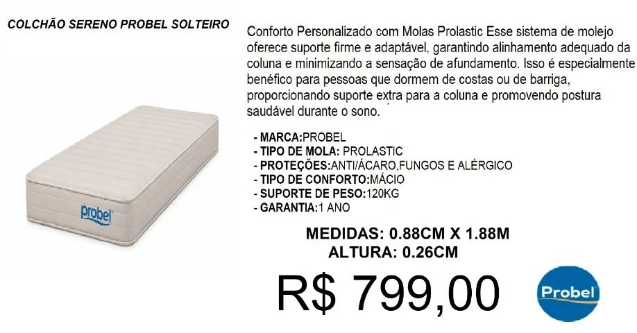 Colchão solteiro em molas sereno probel - entrega gratuita !