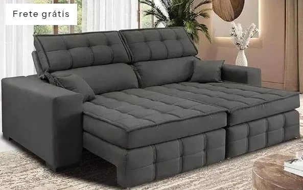 Sofá Retrátil e Reclinável 1,80m Molas Ensacadas e Costura Tripla Nobre Suede Cinza