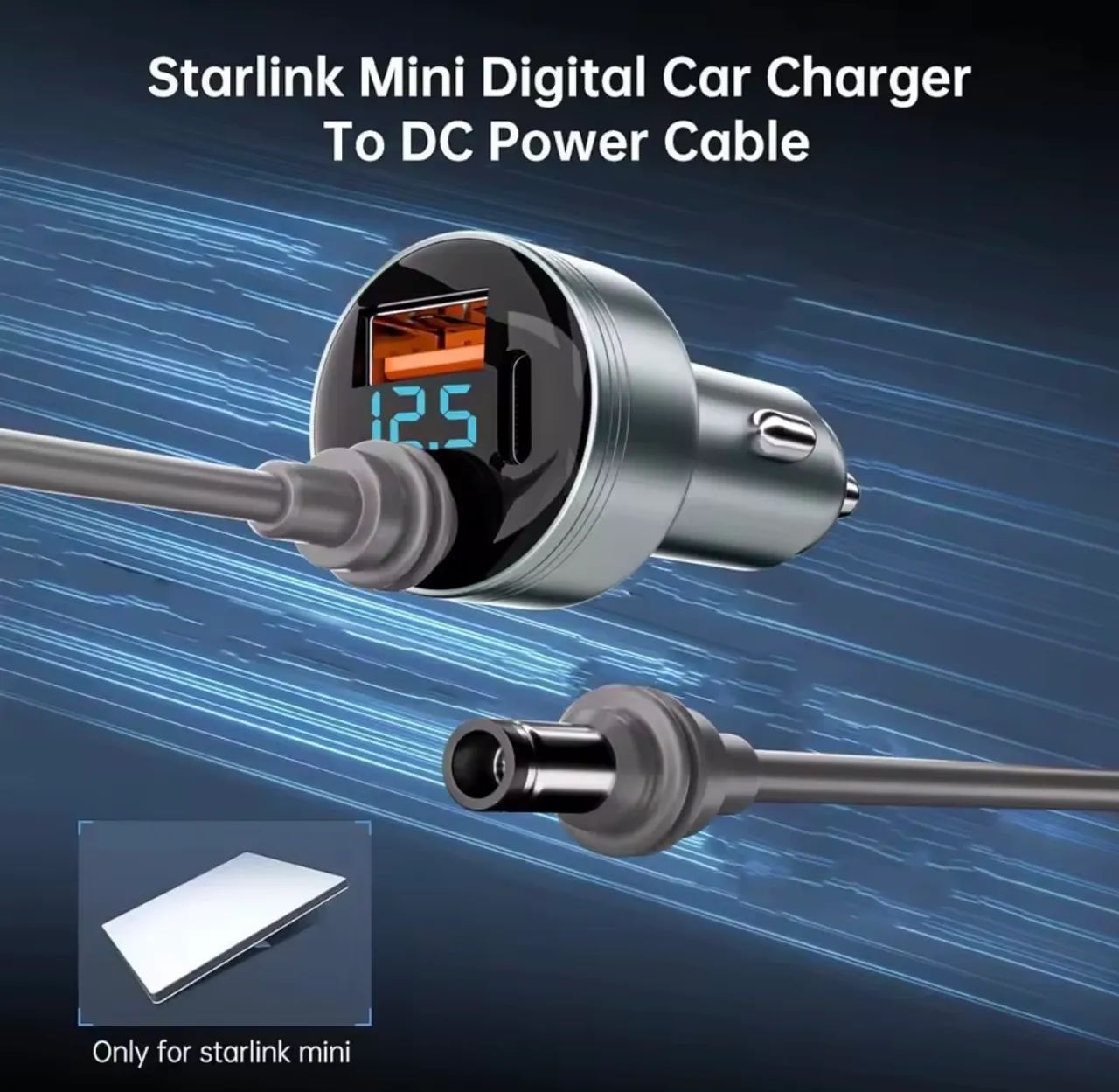 Carregador Veicular de Carro Para Starlink Mini 3 em 1 USB-C PD com cabo DC 3 Metros  - Foto 5