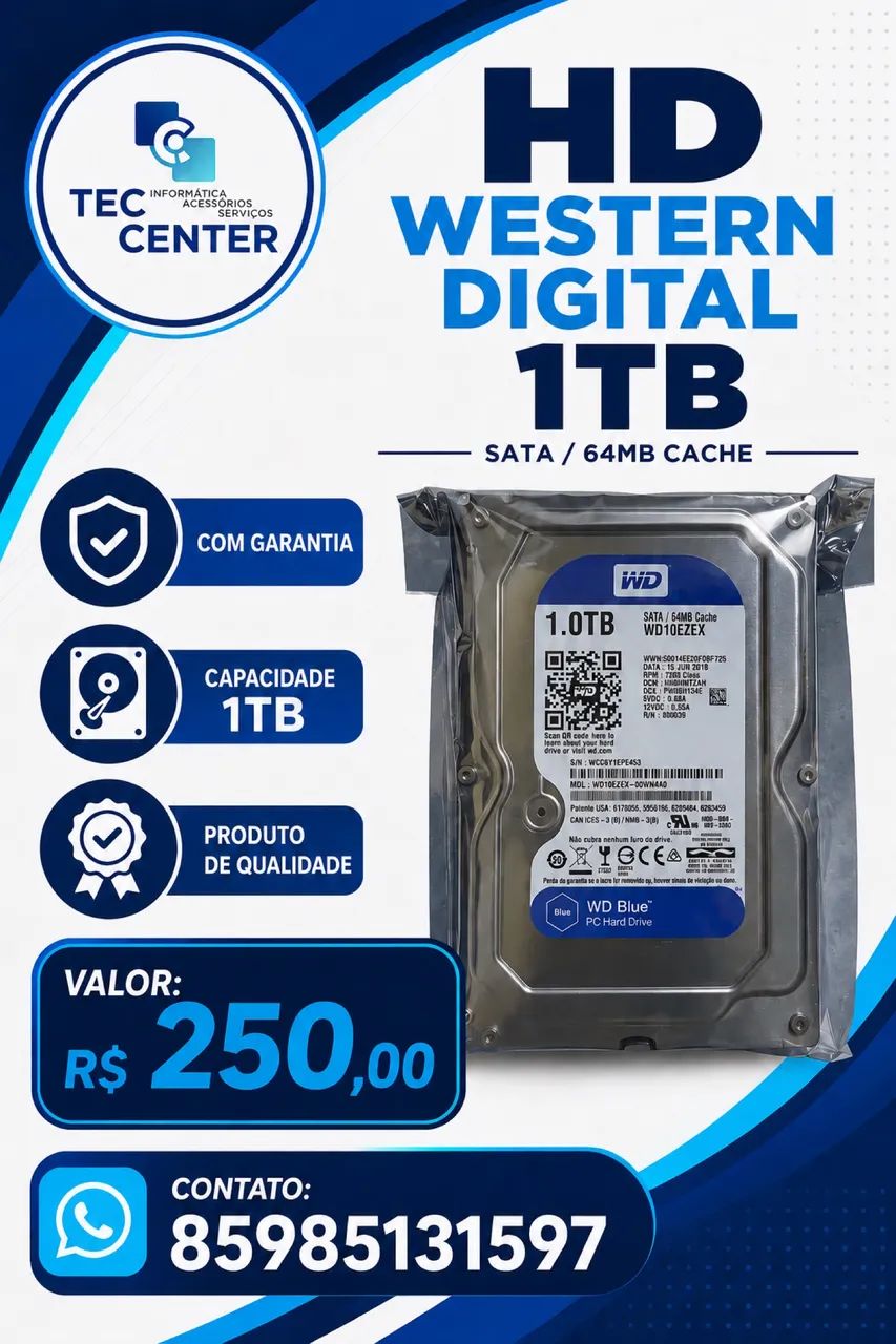 HD western digital / 1tb blue / com garantia 