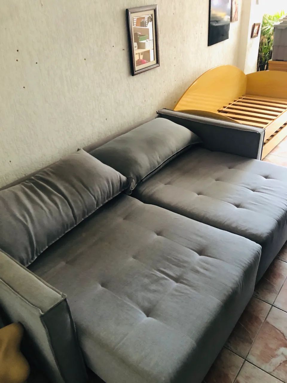 Sofá-Cama 3 Lugares Cinza Retrátil - Vira Cama de Casal - Foto 4