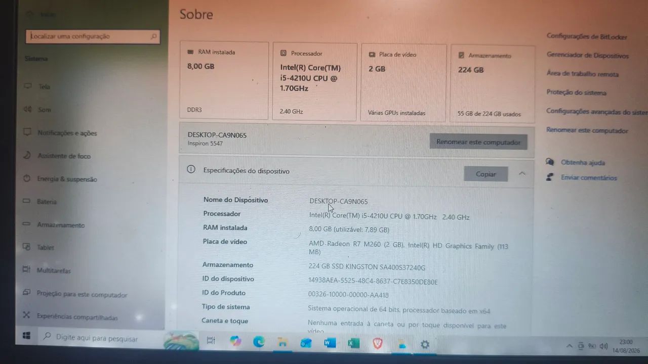 DELLI INSPIRON 5547 - I5 + 8GB de RAM+ 240 SSD - Foto 5
