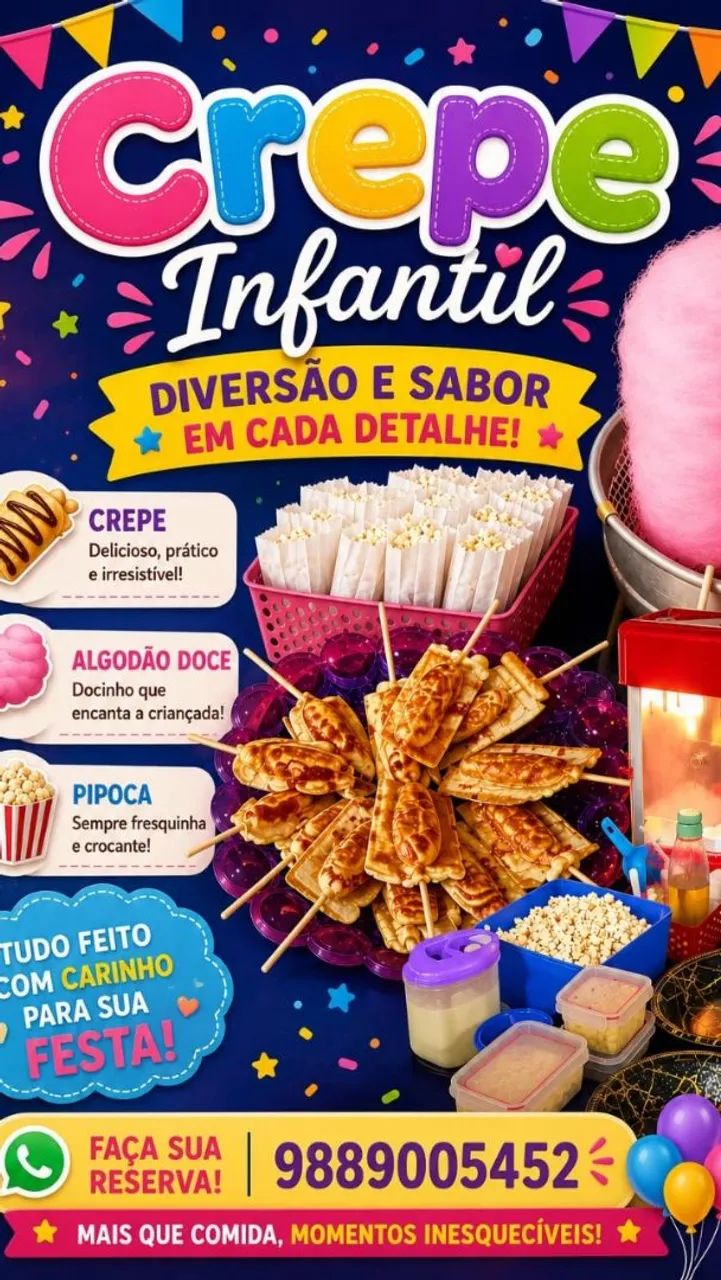 Crepe algodão doce e pipoca 