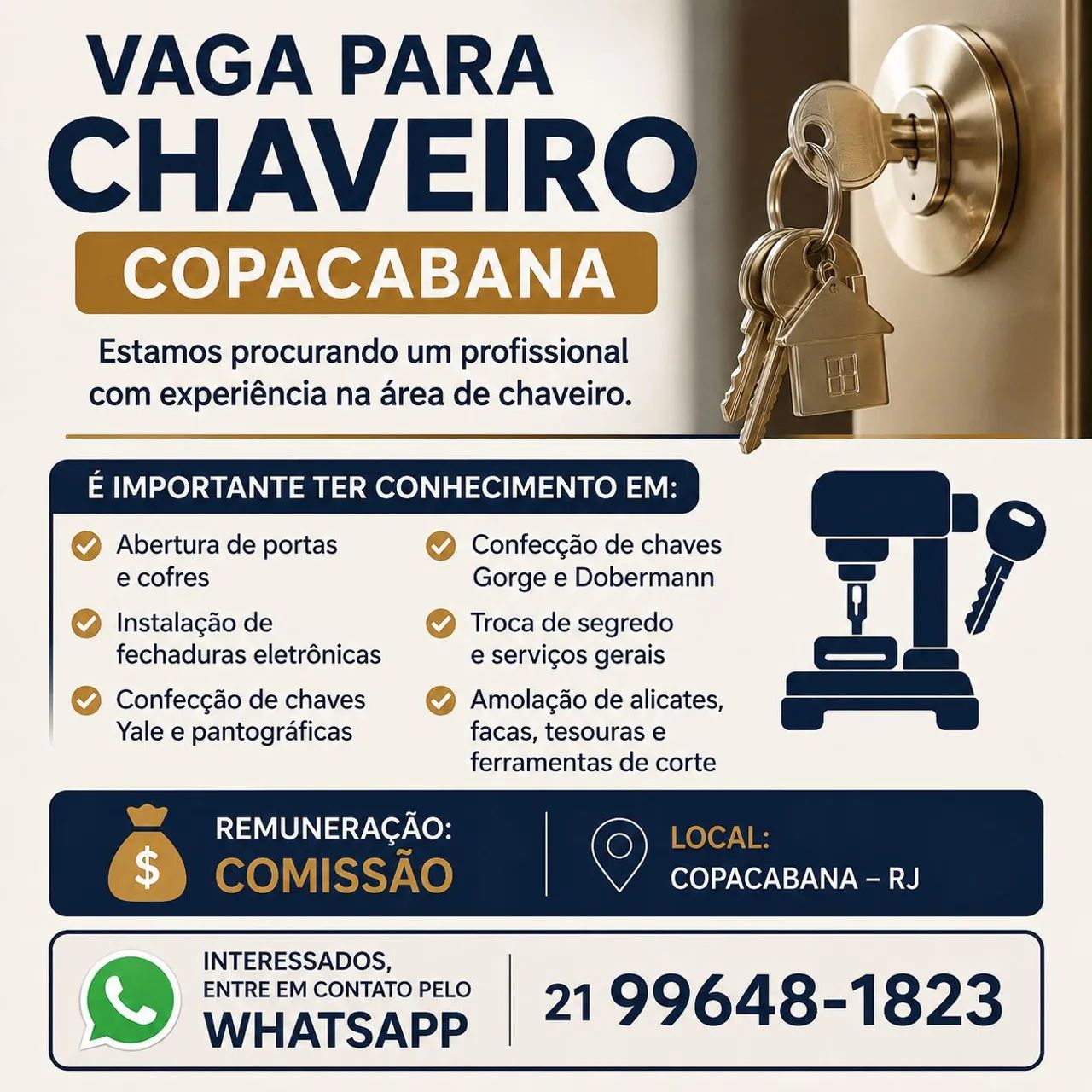 Vaga pra chaveiro em Copacabana 
