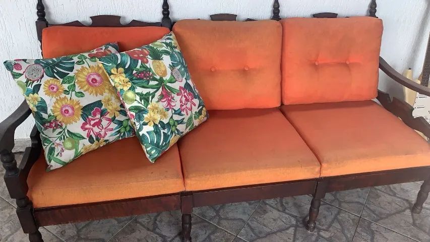 Conjunto de sofá e poltronas rusticos + 4 almofadas impermeaveis65568086815362121