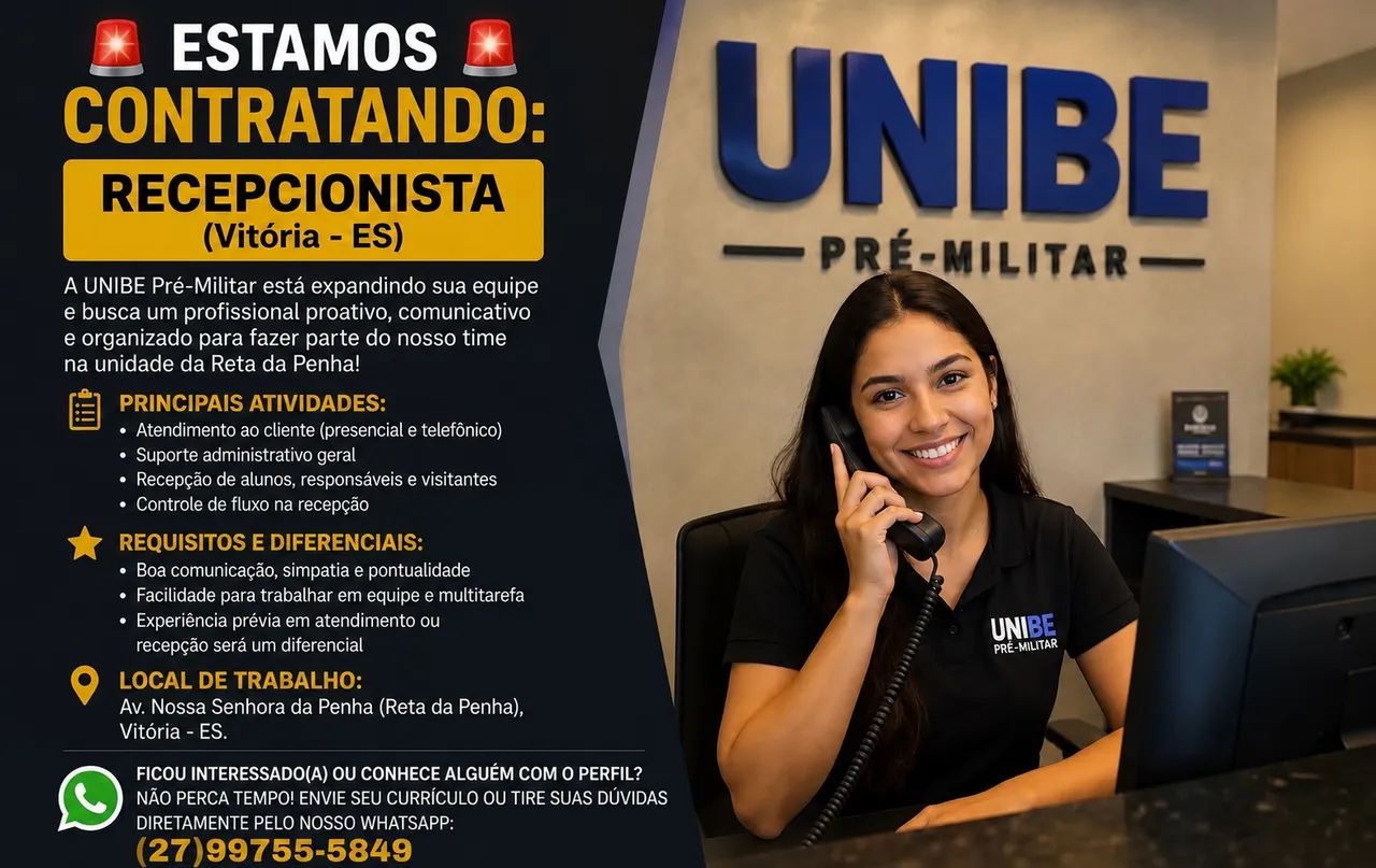 Vaga de emprego para recepcionista 