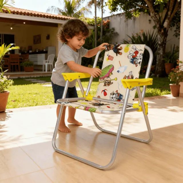 Cadeira Infantil em Alumínio Amarela Patrulha Canina. Suporta 30kg. Praia, Piscina, Jardim - Foto 6
