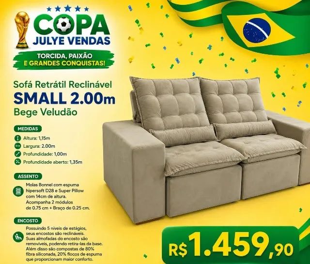Sofá Small 2M Retrátil e reclinável (Pague na entrega)
